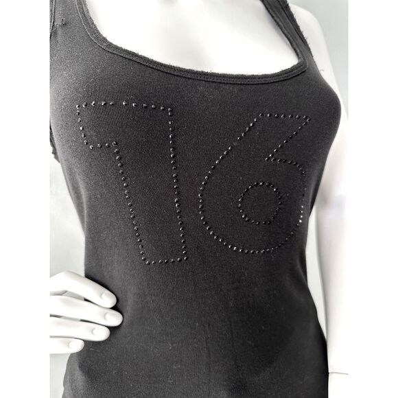 Old Navy Y2k Style Black Rhinestone Studded 16 Tank Top size Medium - Picture 1 of 6
